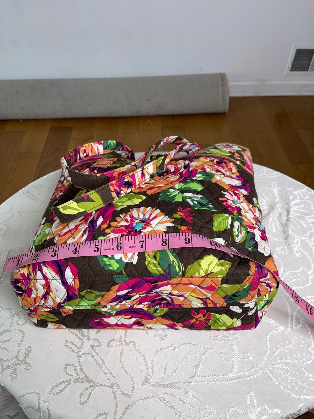 Vera Bradley Quilted Floral Tote in Brown, Pink and Orange - Picture 6 of 7